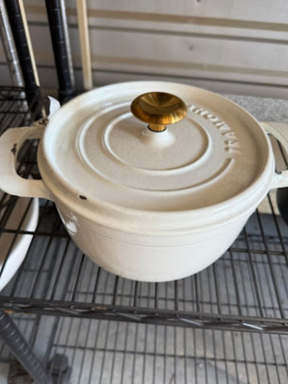 Tramontina Cream Enameled Cast Iron Dutch Oven Pot with Gold Knob